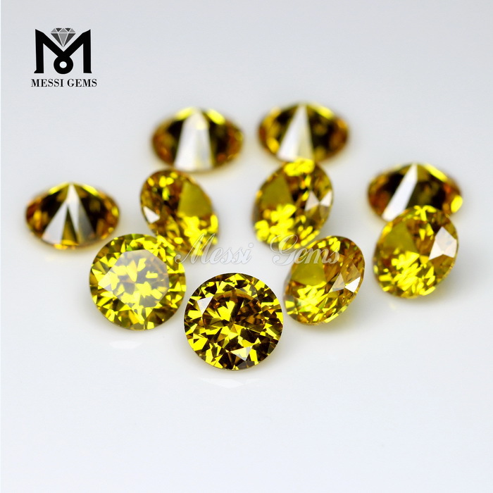 Gylden gul top skinnende rund diamantskåret syntetisk cubic zirconia ædelsten