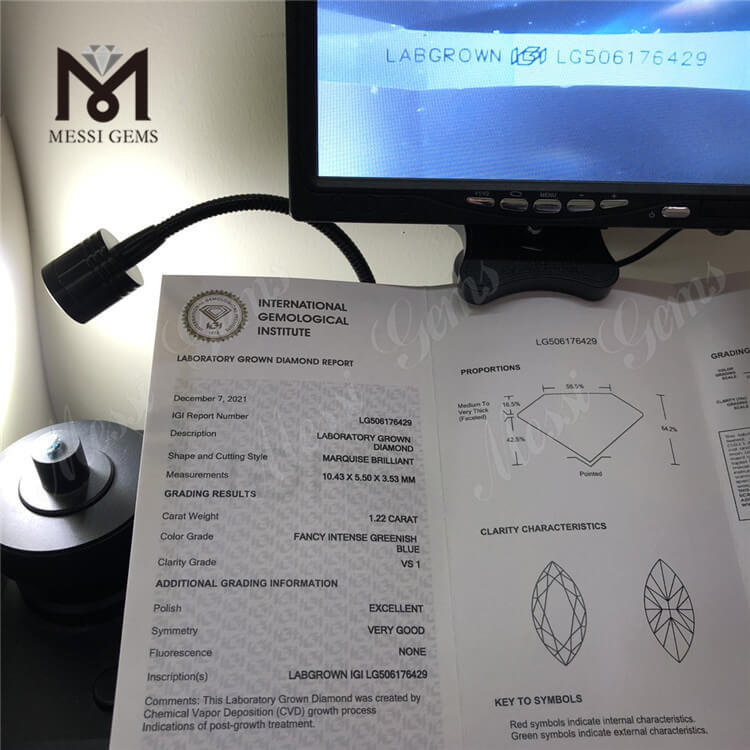 1,22 karat blå syntetiseret diamant VS1 IGI laboratoriediamant