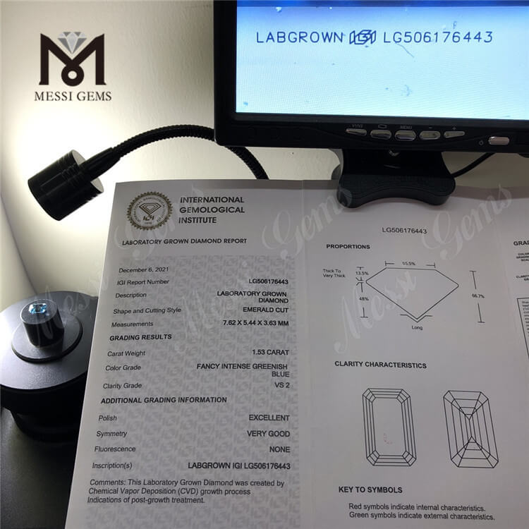 1,53 ct Emerald Cut lab dyrket diamant Blå diamant engrospris