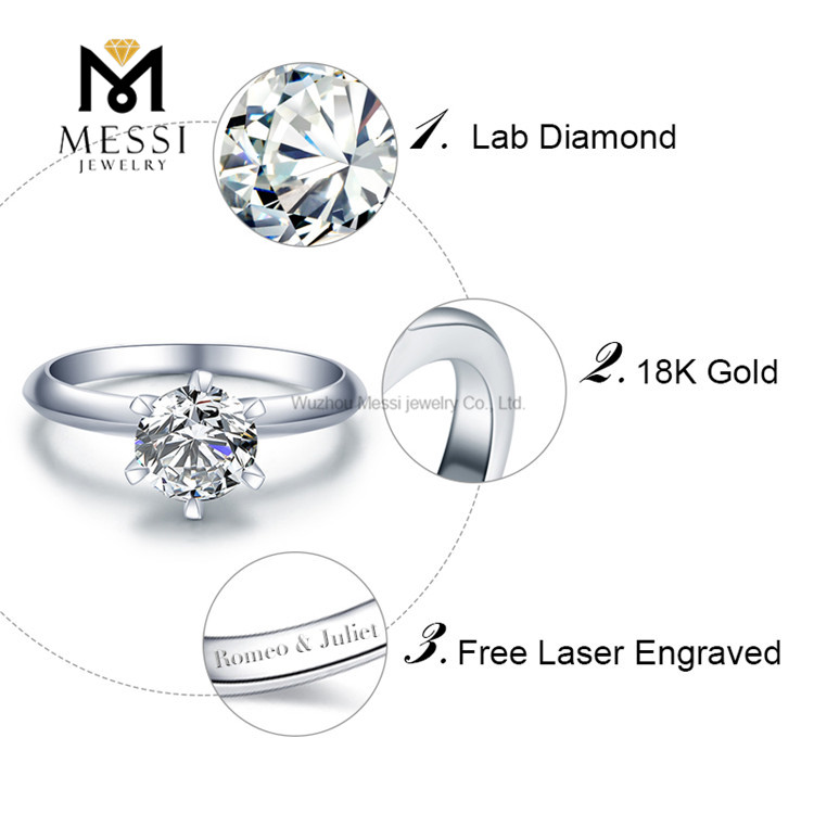 Lab Diamond Forlovelsesring 10K 14K 18K hvidguld HPHT CVD diamantsmykker Lab Grown Diamond Ring