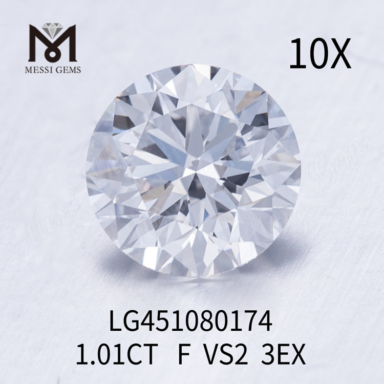 1.01ct F VS2 RD 3EX Cut Grade laboratoriedyrket diamant