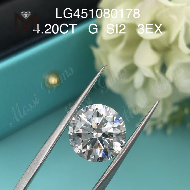 4,2 ct G SI2 RD 3EX Cut Grade laboratoriedyrket diamant